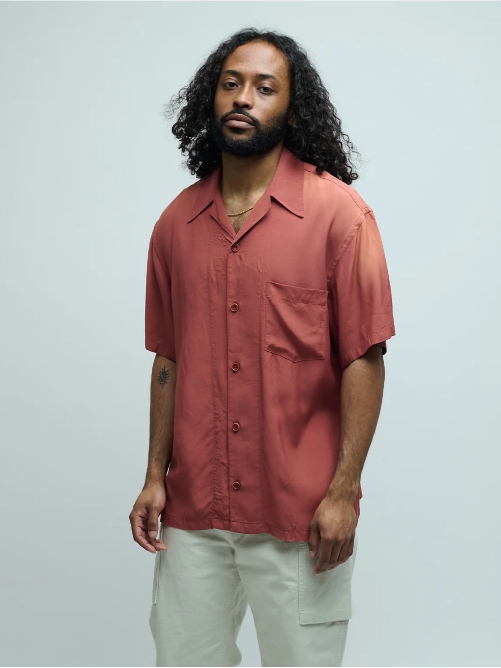 Men's Short-Sleeve Camp Shirt in Coral